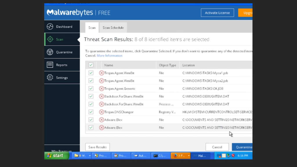 Windows XP Malwarebytes