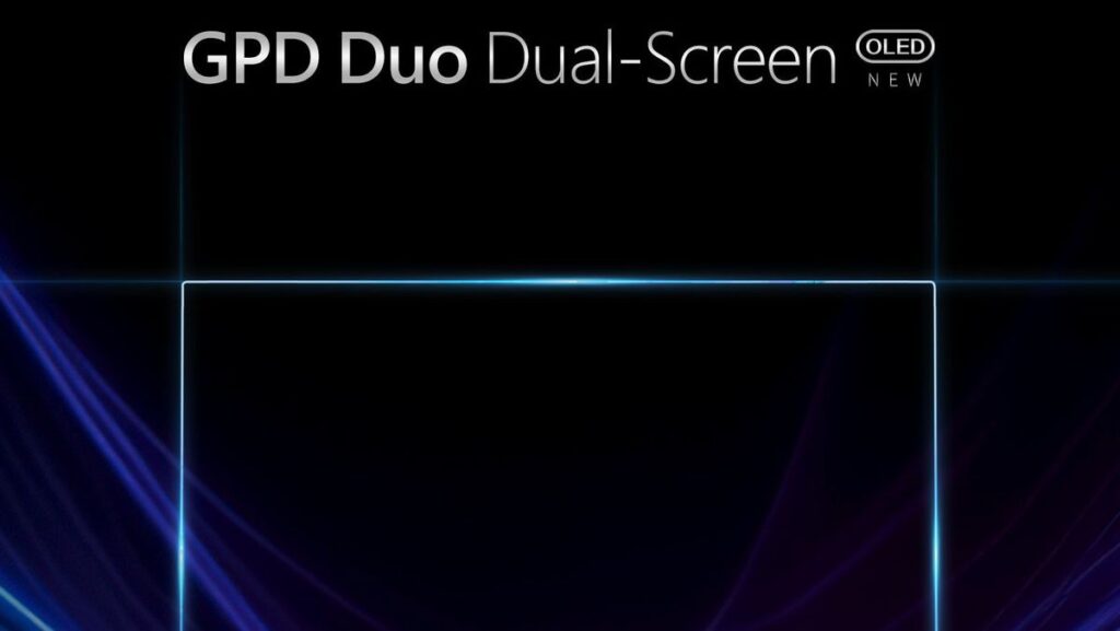 Part of the official GPD Duo announcement graphic (no machine render visible in this or the full graphic).
